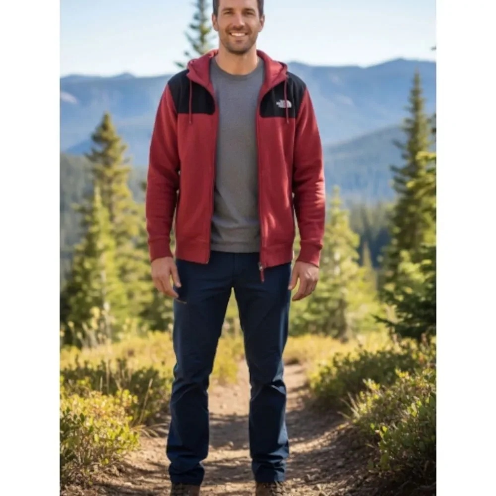 THE NORTH FACE Full Zip Hoodie L Red Maroon Mens Large